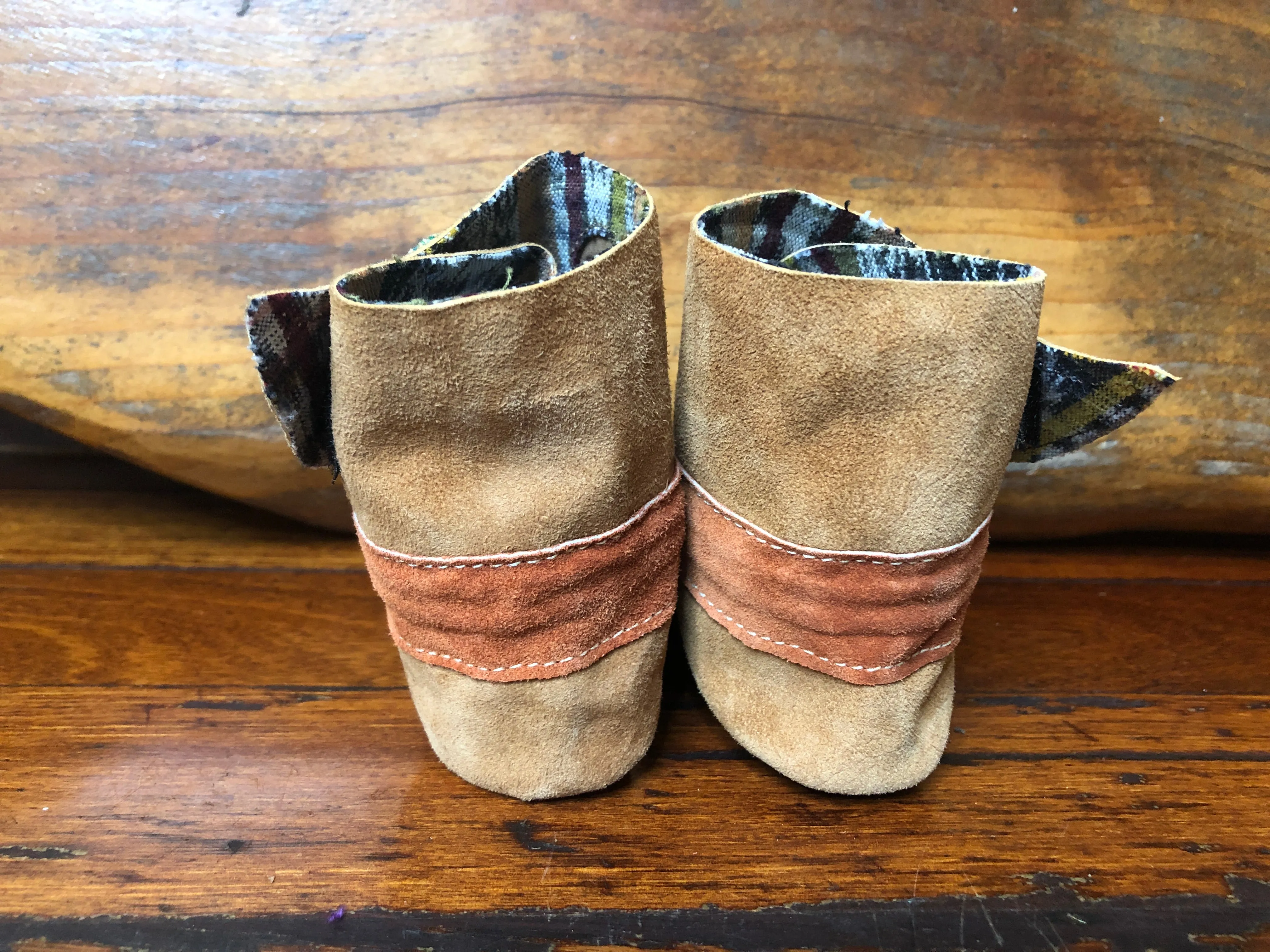 Size 19 Baby Ninja Boots - Tan and Orange Rainbow Zigzag