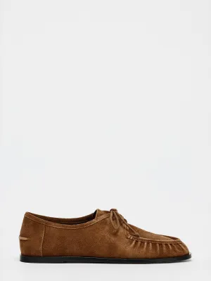 Soft split suede lace-up moccasins