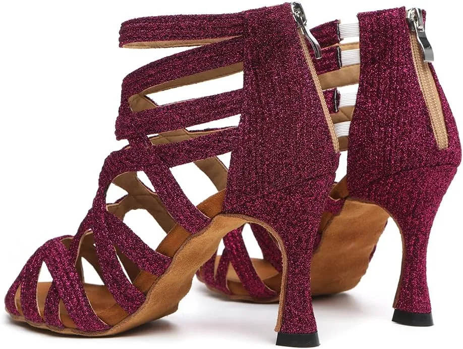 SWDZM Dancing Boots Women Latin Ballroom Ankle Dance Shoes Open Toe Performance Dance Heels