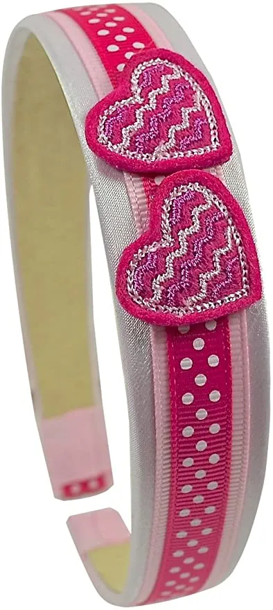 Valentines Day Simple Hearts Ribbon Wrapped Satin Arch Headband