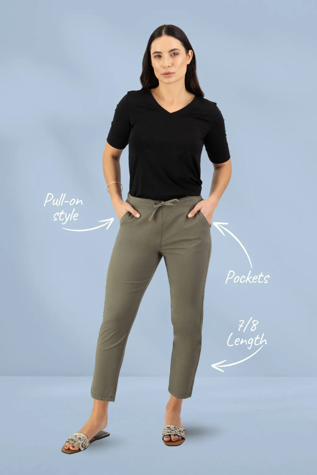 Vassalli 7/8 Elastic Waist Pants Army
