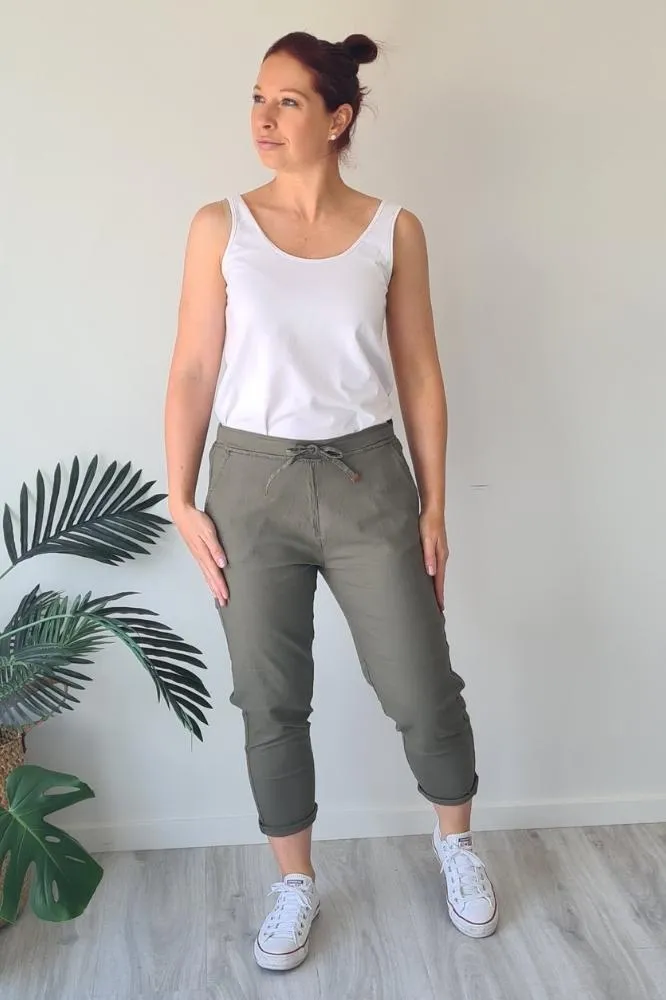 Vassalli 7/8 Elastic Waist Pants Army