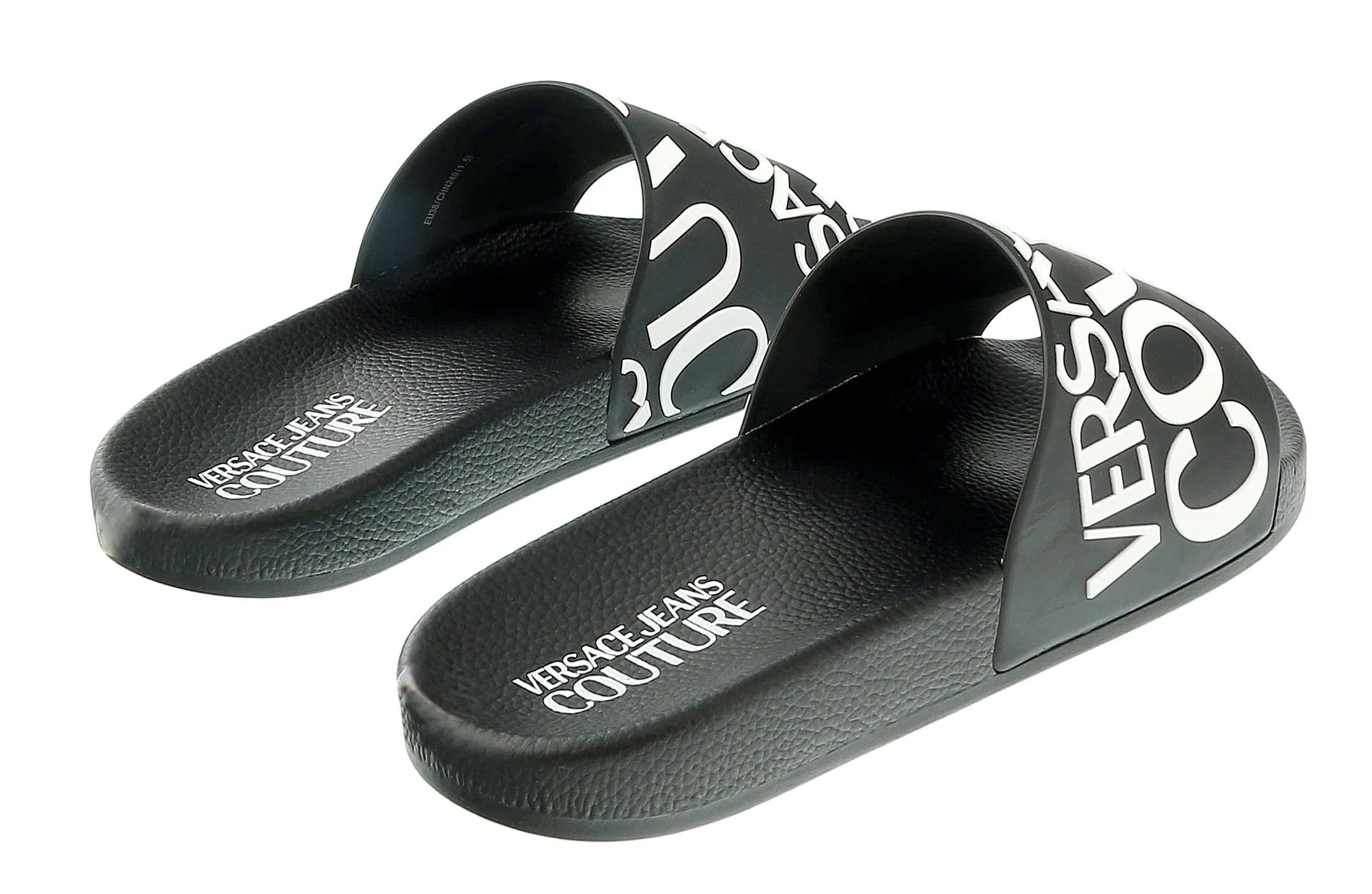 Versace Jeans Couture Black White Signature Embossed Pool Slide-
