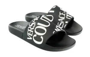 Versace Jeans Couture Black White Signature Embossed Pool Slide-