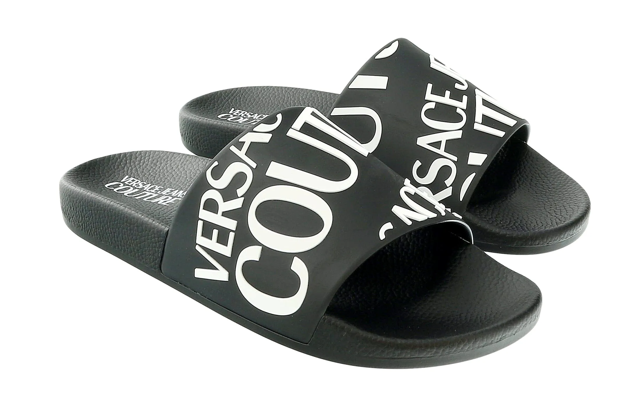 Versace Jeans Couture Black White Signature Embossed Pool Slide-