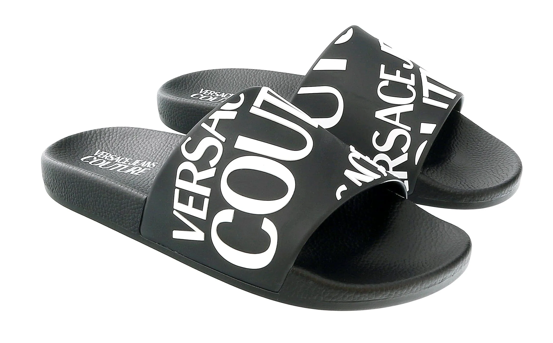 Versace Jeans Couture Black White Signature Embossed Pool Slide-