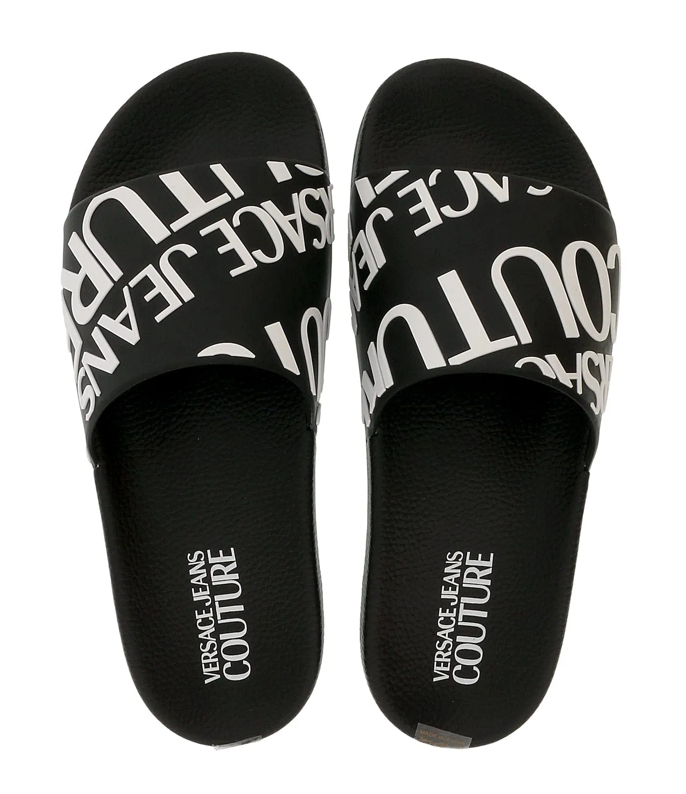 Versace Jeans Couture Black White Signature Embossed Pool Slide-