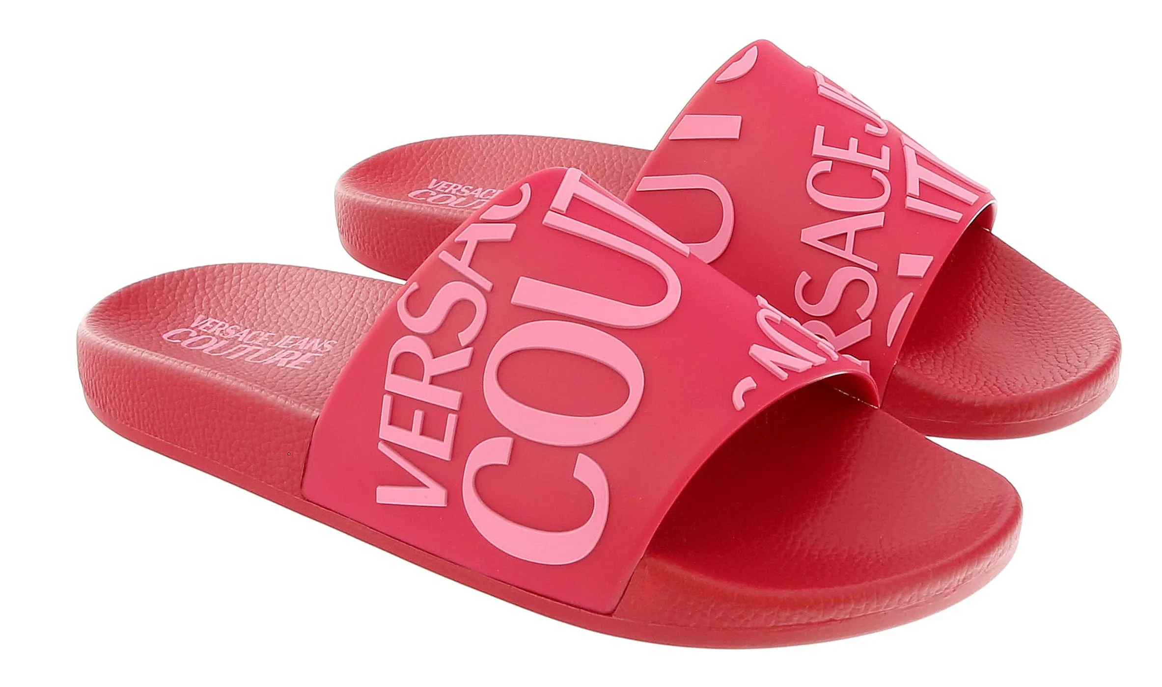 Versace Jeans Couture Red Pink Signature Embossed Pool Slide-