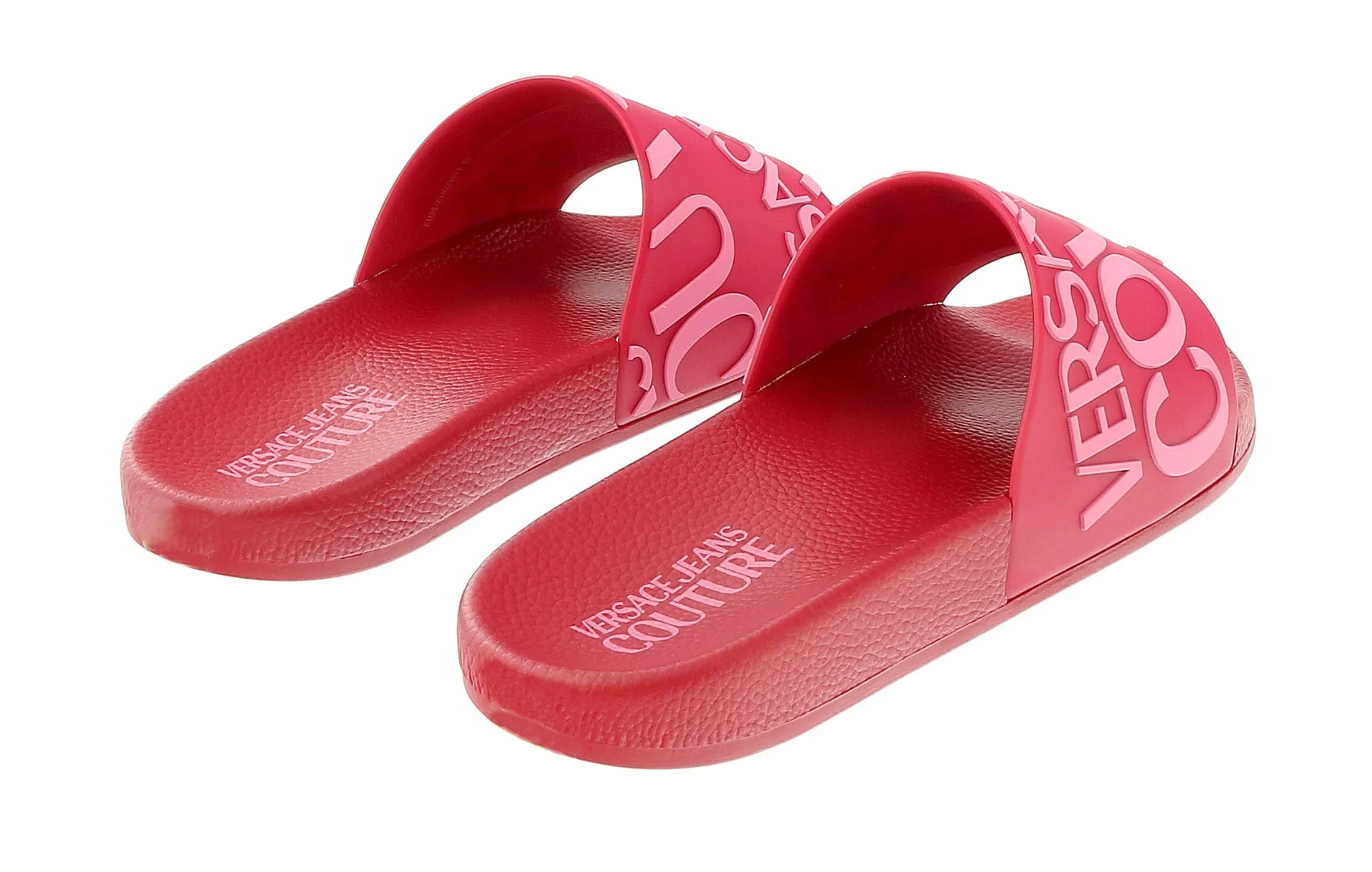 Versace Jeans Couture Red Pink Signature Embossed Pool Slide-