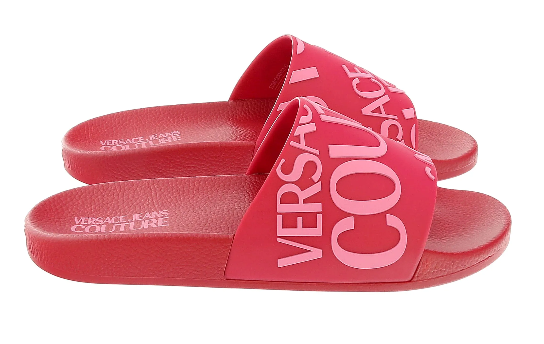 Versace Jeans Couture Red Pink Signature Embossed Pool Slide-
