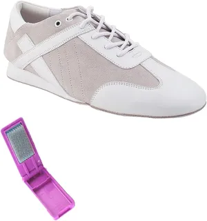 Very Fine Dance Shoes - Mens Latin, Rhythm Ballroom Dance Shoes - SERO106BBX - Flat Heel and Foldable Brush Bundle - Vintage White - 10.5