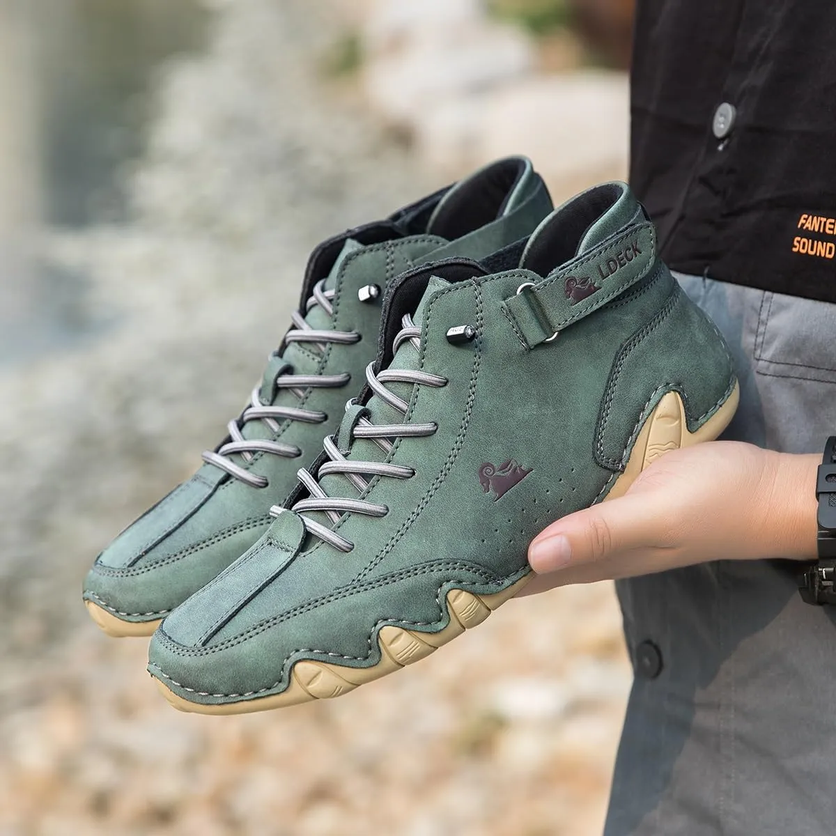 Vogldeck - Anthoern Men Waterproof and Breathable Orthopedic Walking Shoes, Fashion Casual Comfortable Non-Slip Handmade Suede High Boots Beck Shoes for Hiking Driving Chukka Boots(Green,42 EU)