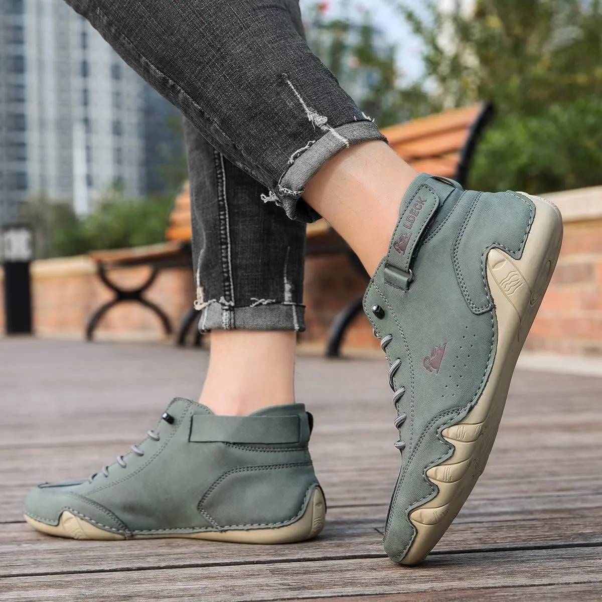 Vogldeck - Anthoern Men Waterproof and Breathable Orthopedic Walking Shoes, Fashion Casual Comfortable Non-Slip Handmade Suede High Boots Beck Shoes for Hiking Driving Chukka Boots(Green,42 EU)