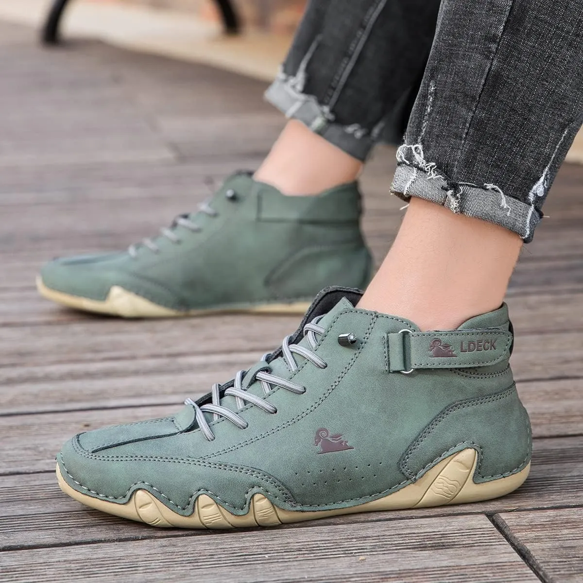 Vogldeck - Anthoern Men Waterproof and Breathable Orthopedic Walking Shoes, Fashion Casual Comfortable Non-Slip Handmade Suede High Boots Beck Shoes for Hiking Driving Chukka Boots(Green,42 EU)