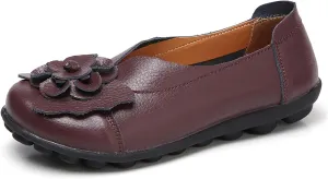 Womens Casual Loafers Shoes Round Toe Lightweight Soft Flat Moccasins Shoes Dressy Leather Slip On Comfortable Walking Loafer