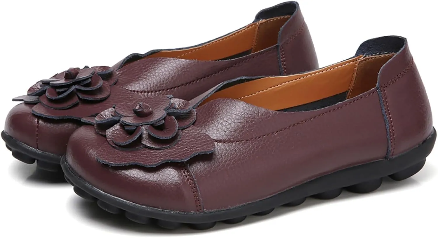 Womens Casual Loafers Shoes Round Toe Lightweight Soft Flat Moccasins Shoes Dressy Leather Slip On Comfortable Walking Loafer