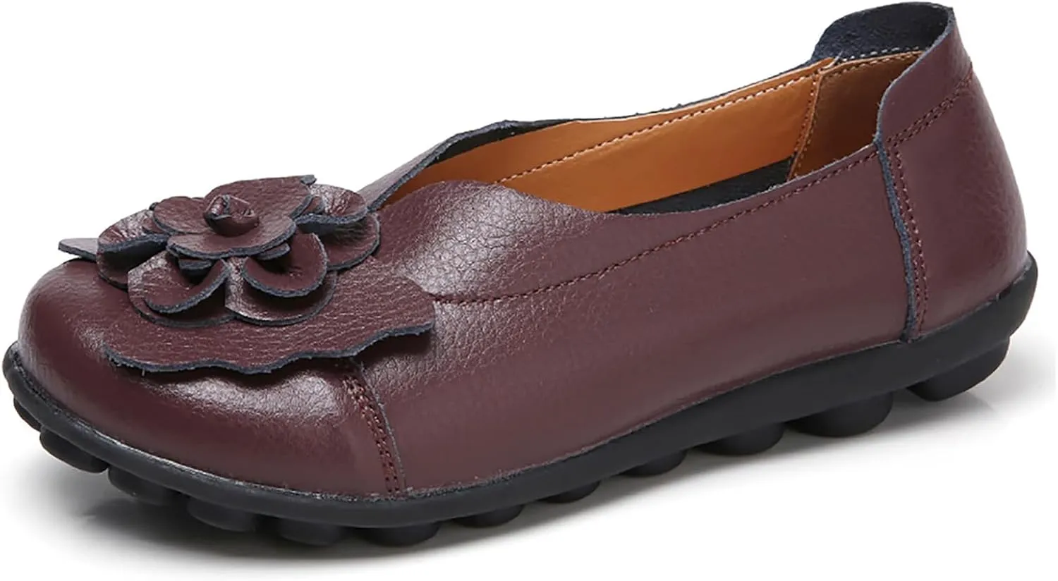 Womens Casual Loafers Shoes Round Toe Lightweight Soft Flat Moccasins Shoes Dressy Leather Slip On Comfortable Walking Loafer