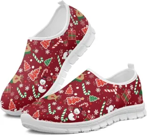 Women's Christmas Sneaker Flat Soft Casual Low-Top Tennis Shoes Slip-On Lightweight Non-Slip Breathable Mesh Outdoor Sport Running Sneaker for Ladies US 5.5-11.5