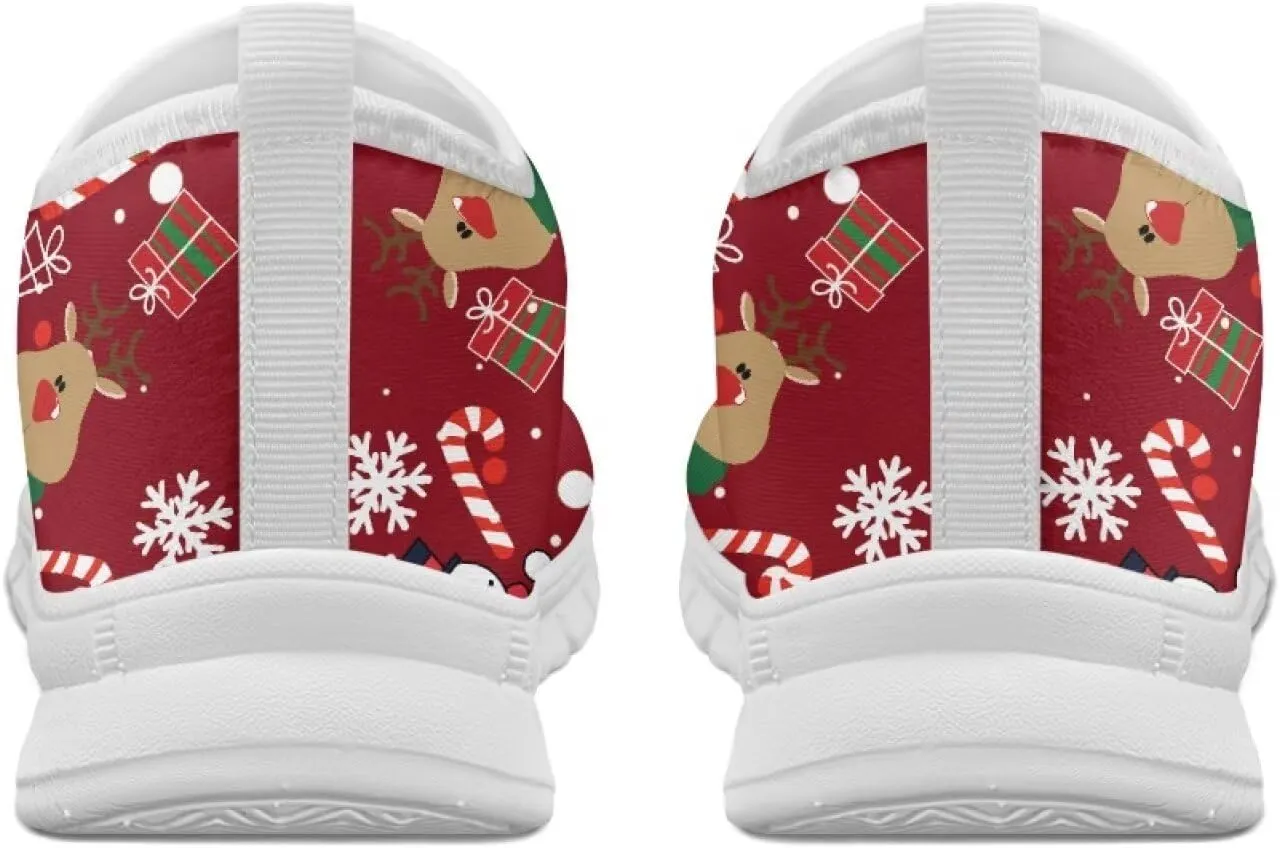 Women's Christmas Sneaker Flat Soft Casual Low-Top Tennis Shoes Slip-On Lightweight Non-Slip Breathable Mesh Outdoor Sport Running Sneaker for Ladies US 5.5-11.5