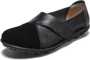 Women's Hook and Loop Loafers Suede Slip on Driving Walking Flat Sandals, Outdoor Versatile Round Toe Orthopedic Moccasins for Daily