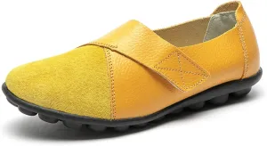 Women's Hook and Loop Loafers Suede Slip on Driving Walking Flat Sandals, Outdoor Versatile Round Toe Orthopedic Moccasins for Daily