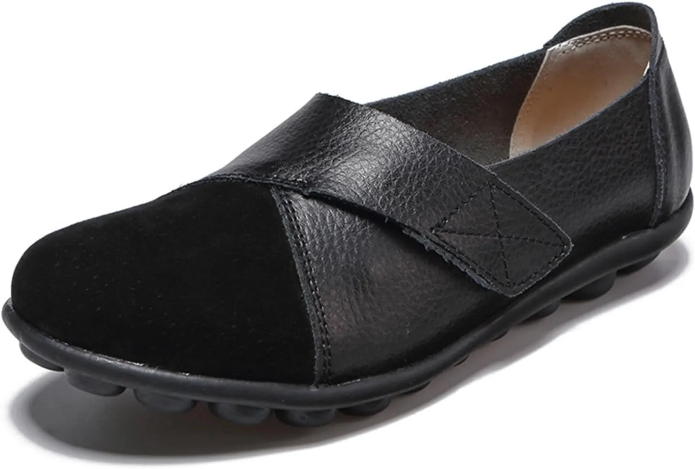 Women's Hook and Loop Loafers Suede Slip on Driving Walking Flat Sandals, Outdoor Versatile Round Toe Orthopedic Moccasins for Daily