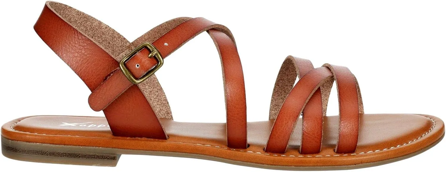 XAPPEAL Clarissa - Women's Strappy Open Toe Gladiator Flat Sandals with Ankle Strap