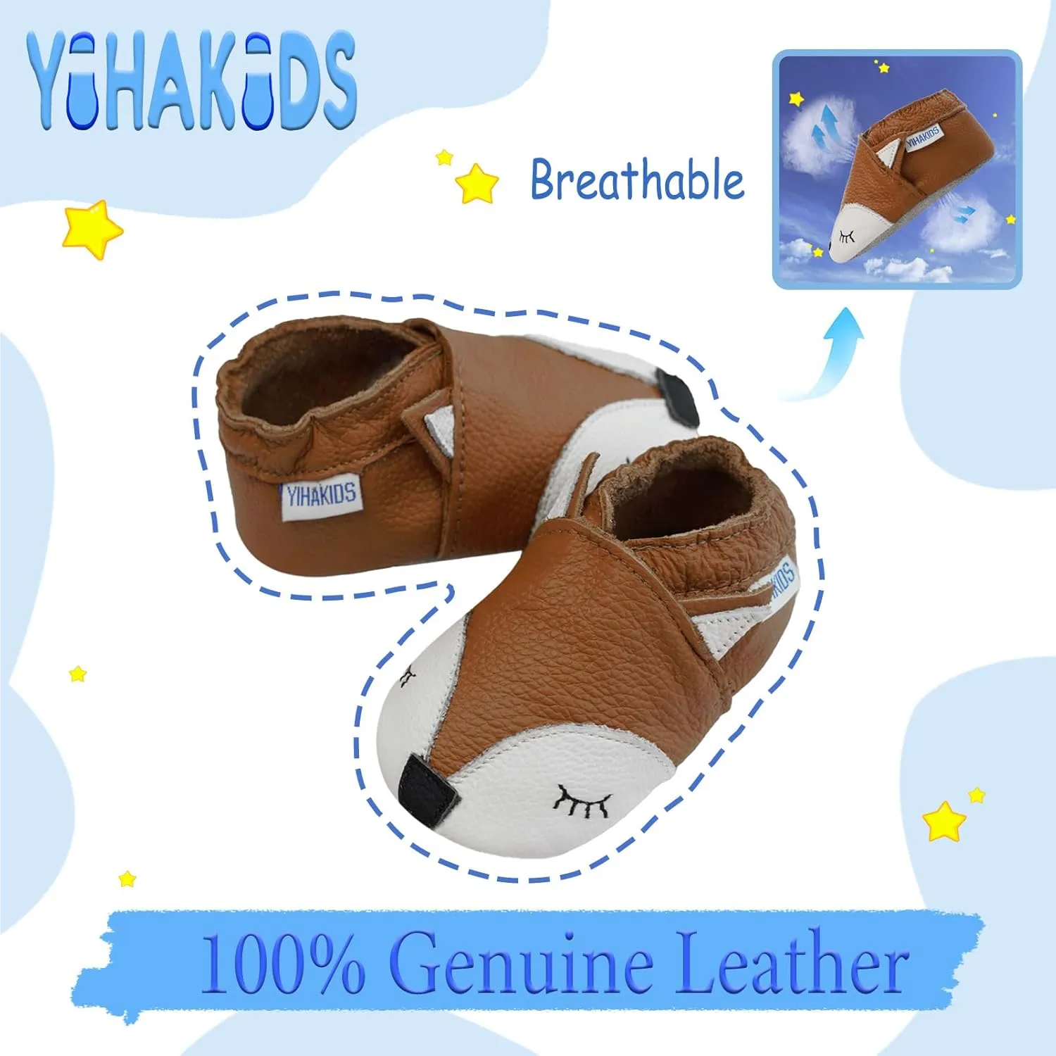 YIHAKIDS Baby Leather Shoes Soft Sole First Walking Moccasins Infants Toddler Boys Girls Crawling Slippers Slip-on Shoes with Elastic Ankle
