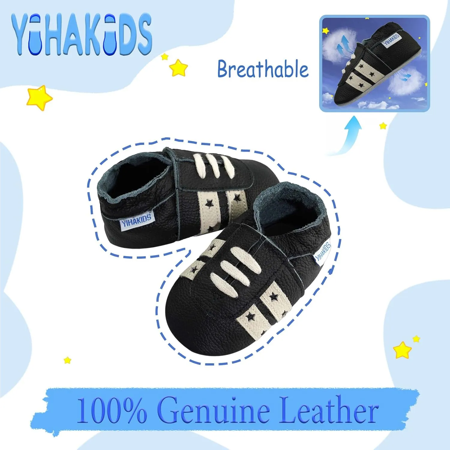 YIHAKIDS Baby Leather Shoes Soft Sole First Walking Moccasins Infants Toddler Boys Girls Crawling Slippers Slip-on Shoes with Elastic Ankle