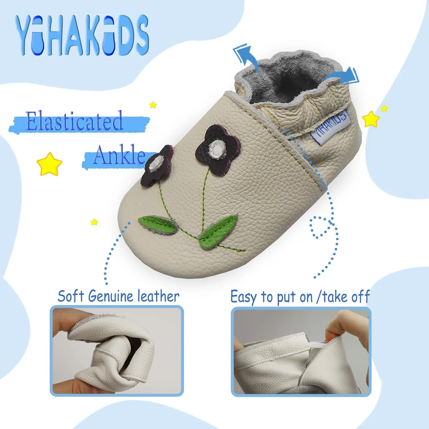 YIHAKIDS Baby Leather Shoes Soft Sole First Walking Moccasins Infants Toddler Boys Girls Crawling Slippers Slip-on Shoes with Elastic Ankle