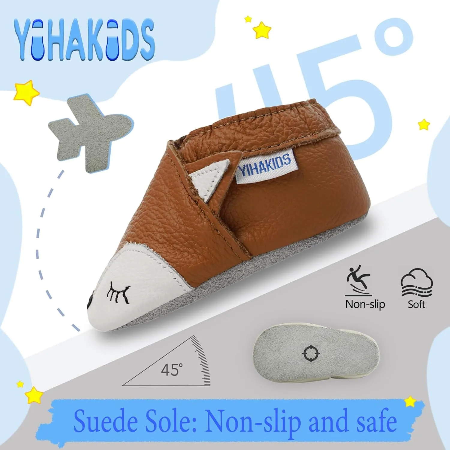 YIHAKIDS Baby Leather Shoes Soft Sole First Walking Moccasins Infants Toddler Boys Girls Crawling Slippers Slip-on Shoes with Elastic Ankle