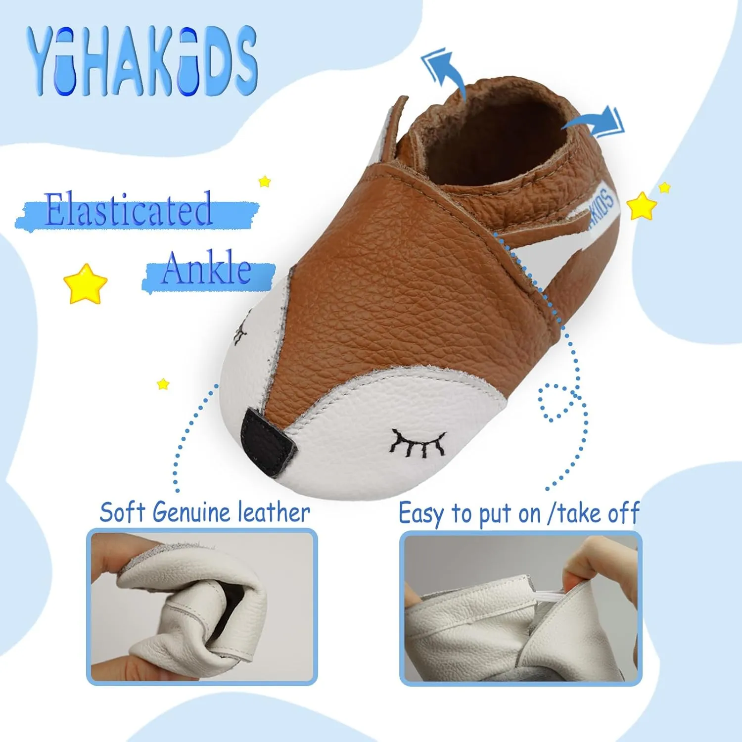 YIHAKIDS Baby Leather Shoes Soft Sole First Walking Moccasins Infants Toddler Boys Girls Crawling Slippers Slip-on Shoes with Elastic Ankle
