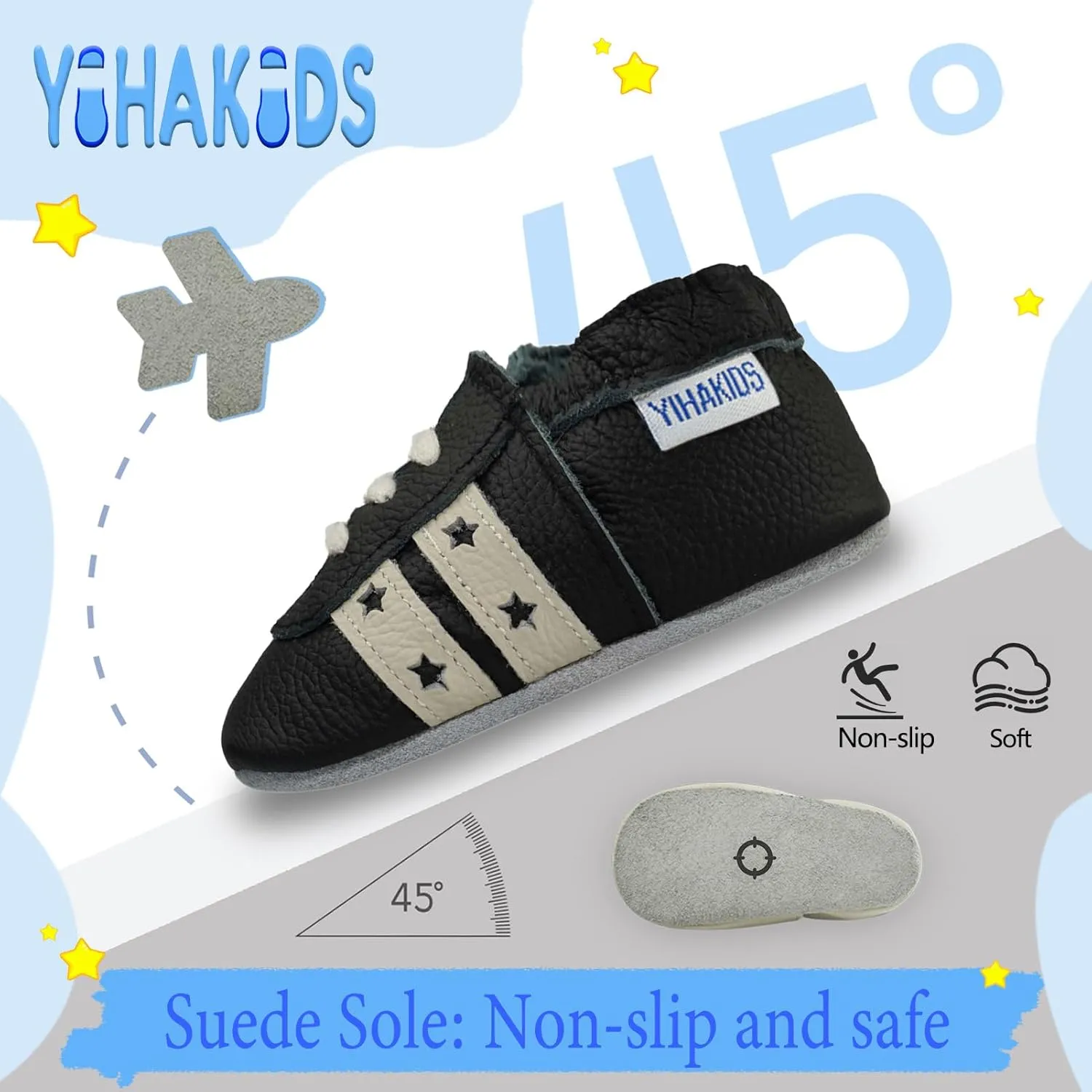 YIHAKIDS Baby Leather Shoes Soft Sole First Walking Moccasins Infants Toddler Boys Girls Crawling Slippers Slip-on Shoes with Elastic Ankle