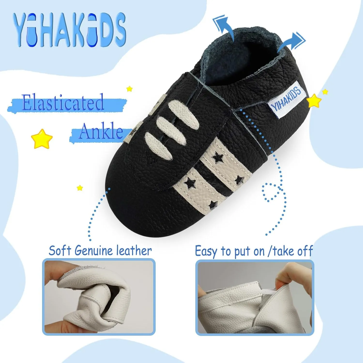 YIHAKIDS Baby Leather Shoes Soft Sole First Walking Moccasins Infants Toddler Boys Girls Crawling Slippers Slip-on Shoes with Elastic Ankle
