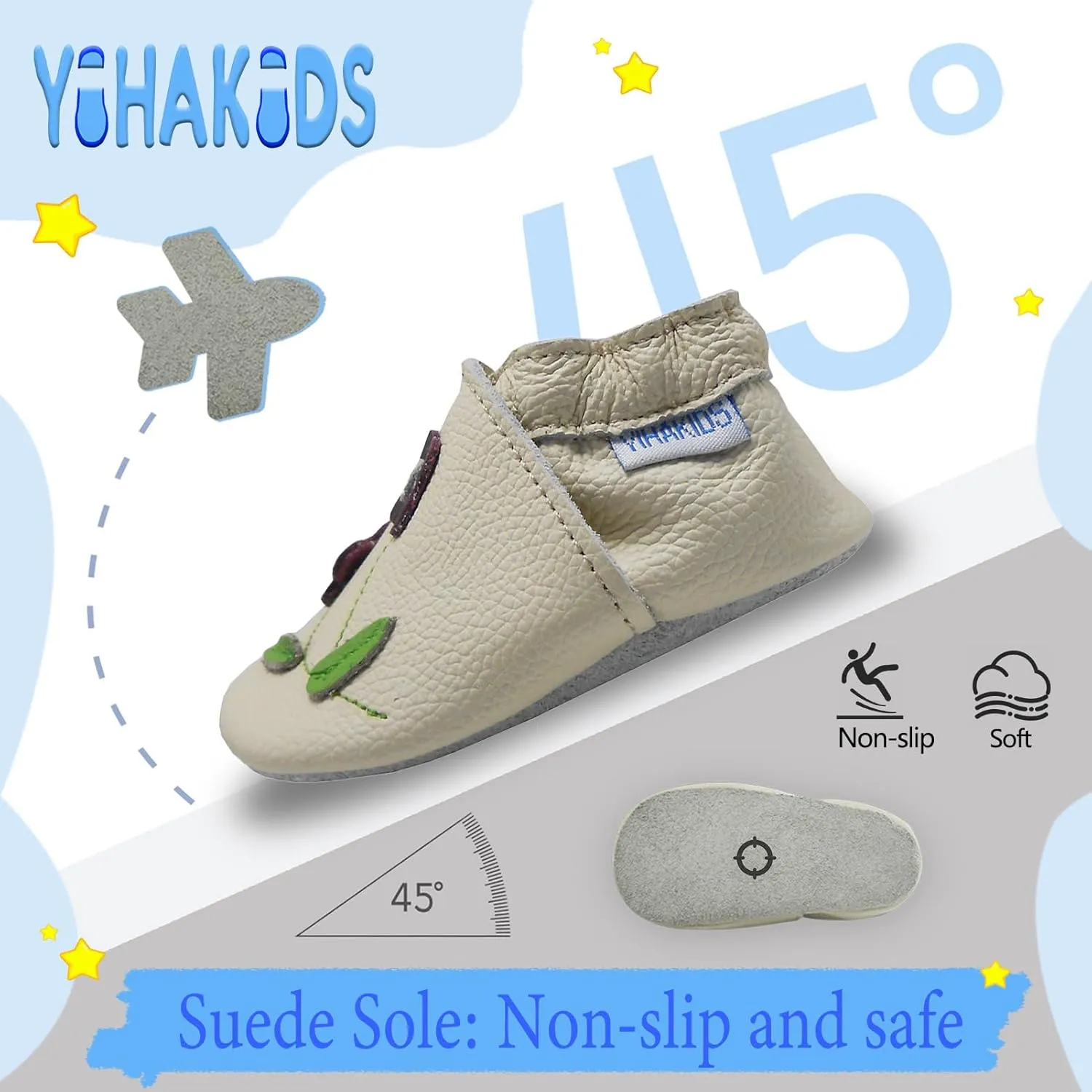 YIHAKIDS Baby Leather Shoes Soft Sole First Walking Moccasins Infants Toddler Boys Girls Crawling Slippers Slip-on Shoes with Elastic Ankle