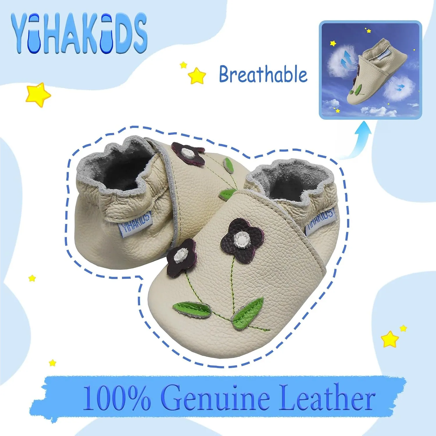 YIHAKIDS Baby Leather Shoes Soft Sole First Walking Moccasins Infants Toddler Boys Girls Crawling Slippers Slip-on Shoes with Elastic Ankle